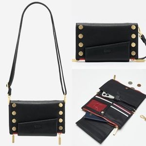 BN! Hammitt Levy Crossbody Wallet Black/Brushed Gold Red Zipper